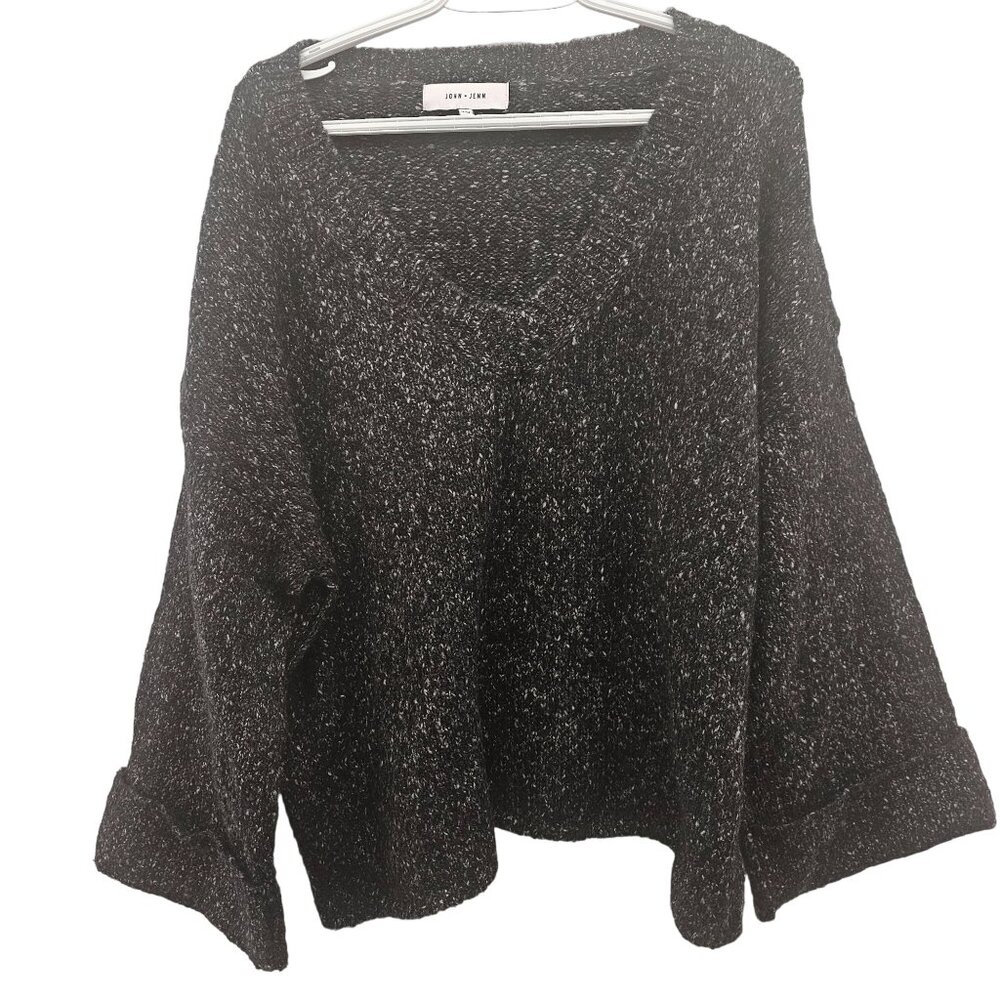 John + Jenn Womens Black & White Knit Sweater w/ Oversized Cuffed Sleeve…